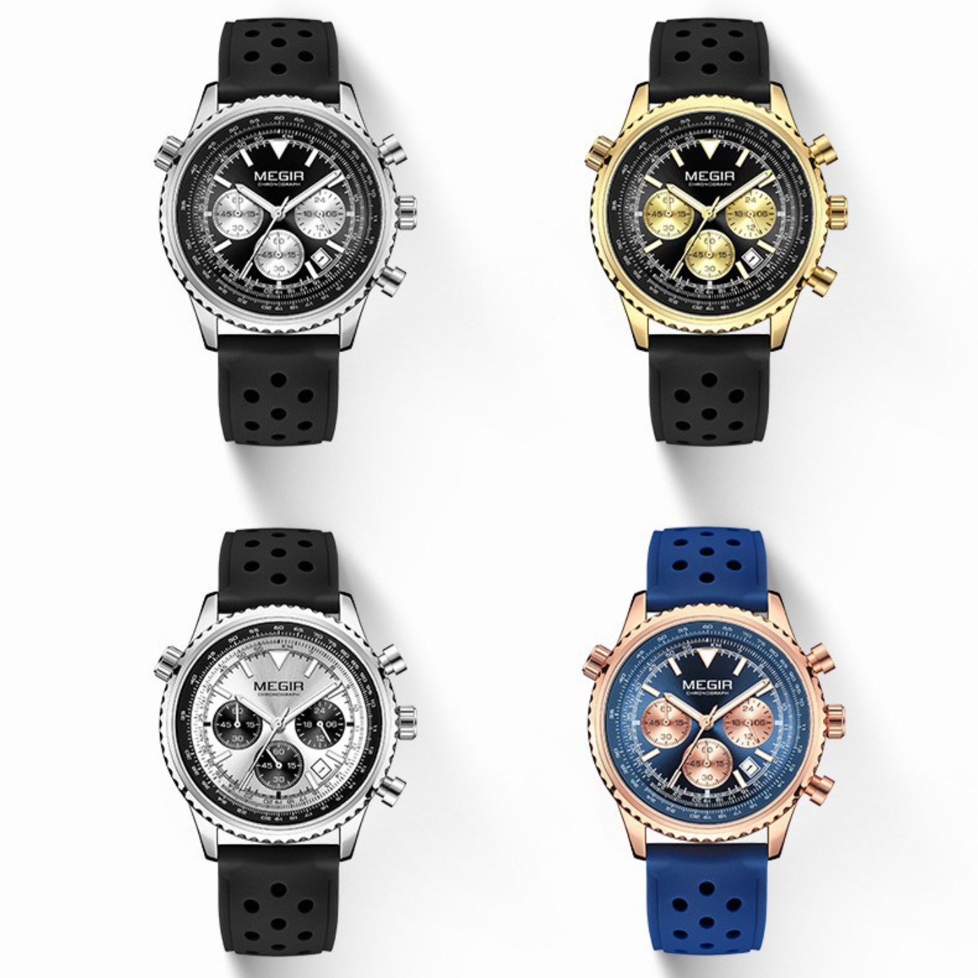 Leather Watch Strap - MEGIR – montre à Quartz argentée