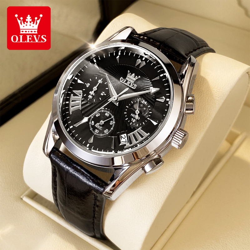 Leather Watch Strap - OLEVS décontracté mode hommes montres Phase