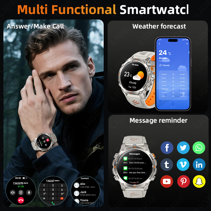LIGE robuste GPS piste montre  - Smartwatch Watches With Bluetooth avis et prix